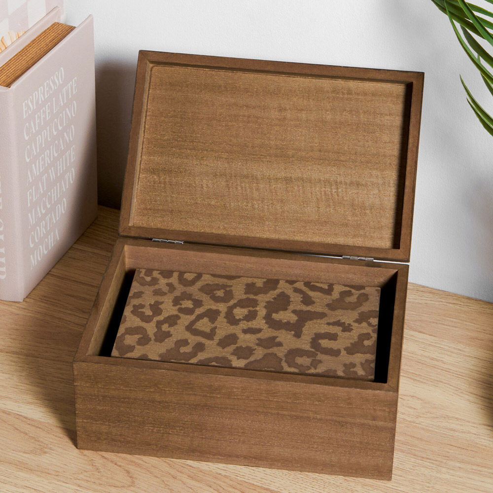 Set of 2 Leopard Wooden Boxes Brown Image 3