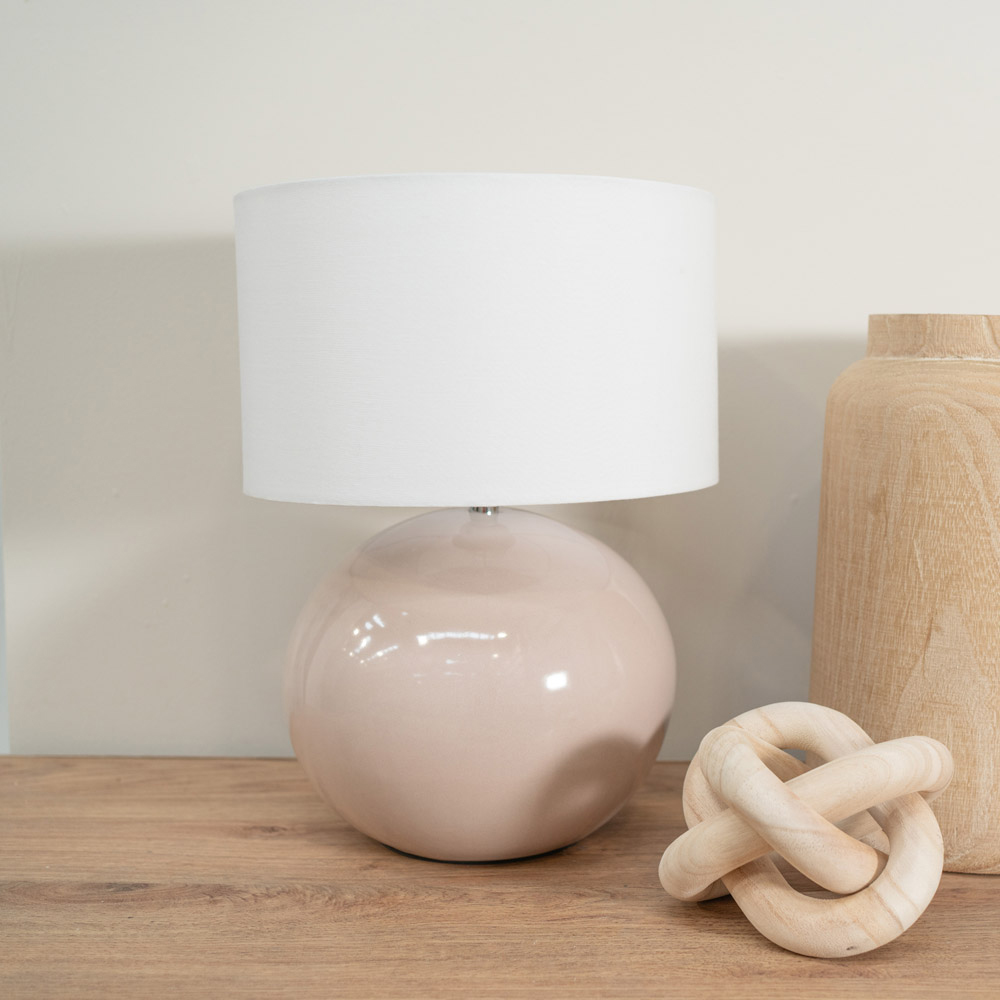 ValueLights Bosco Natural Stone White Fabric Shade Ceramic LED Table Lamp Image 3