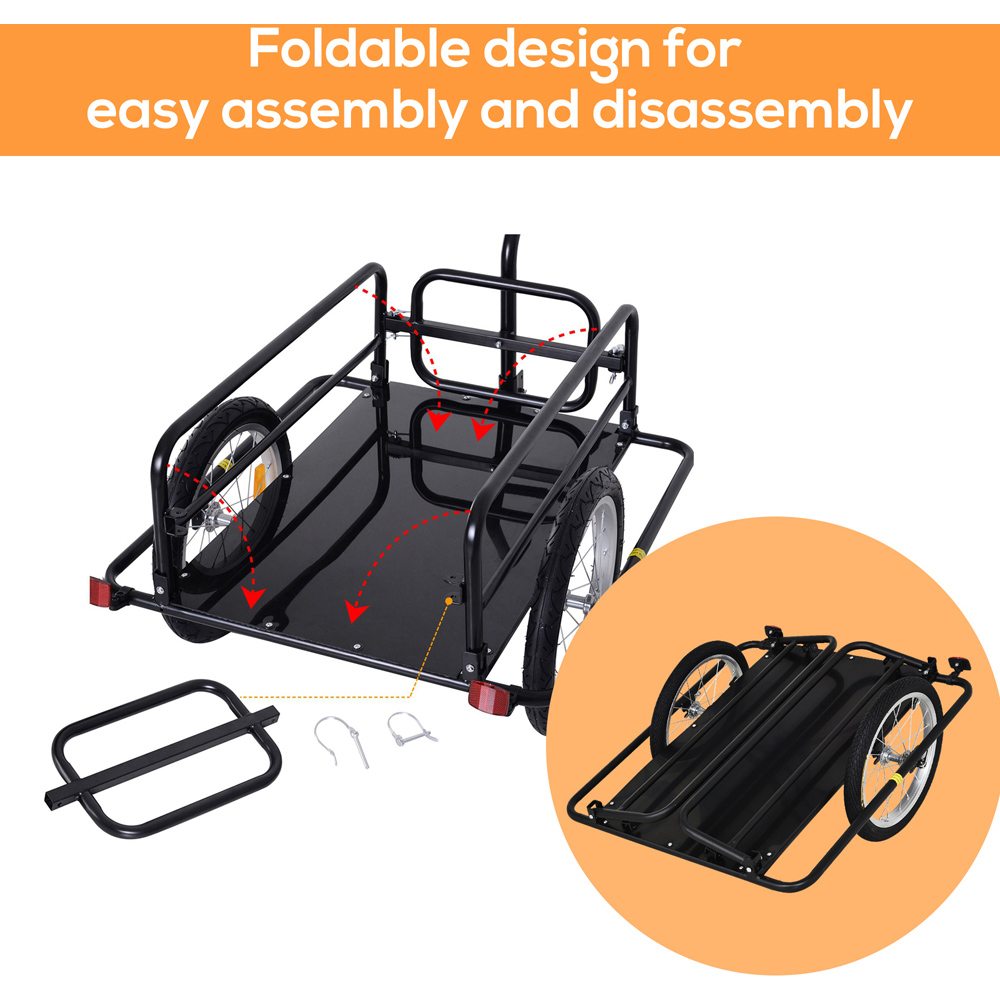 HOMCOM Black Foldable Bicycle Cargo Trailer with Hitch Image 7