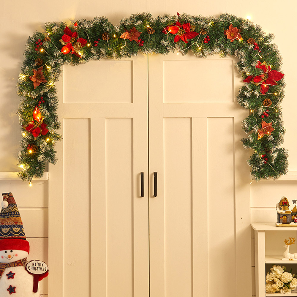 Living and Home Christmas Garland with Red Flower and Berries 270cm Image 7