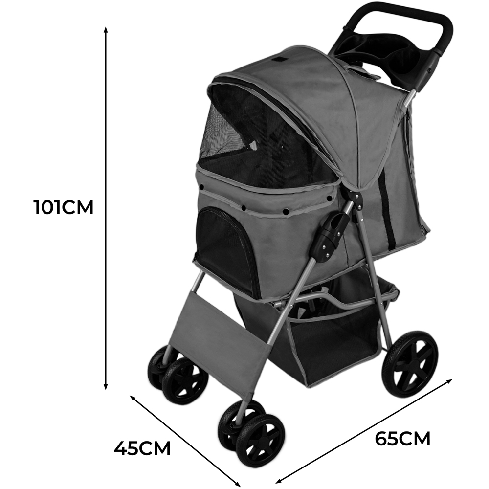 Monster Shop Grey Pet Stroller with Rain Cover Image 4
