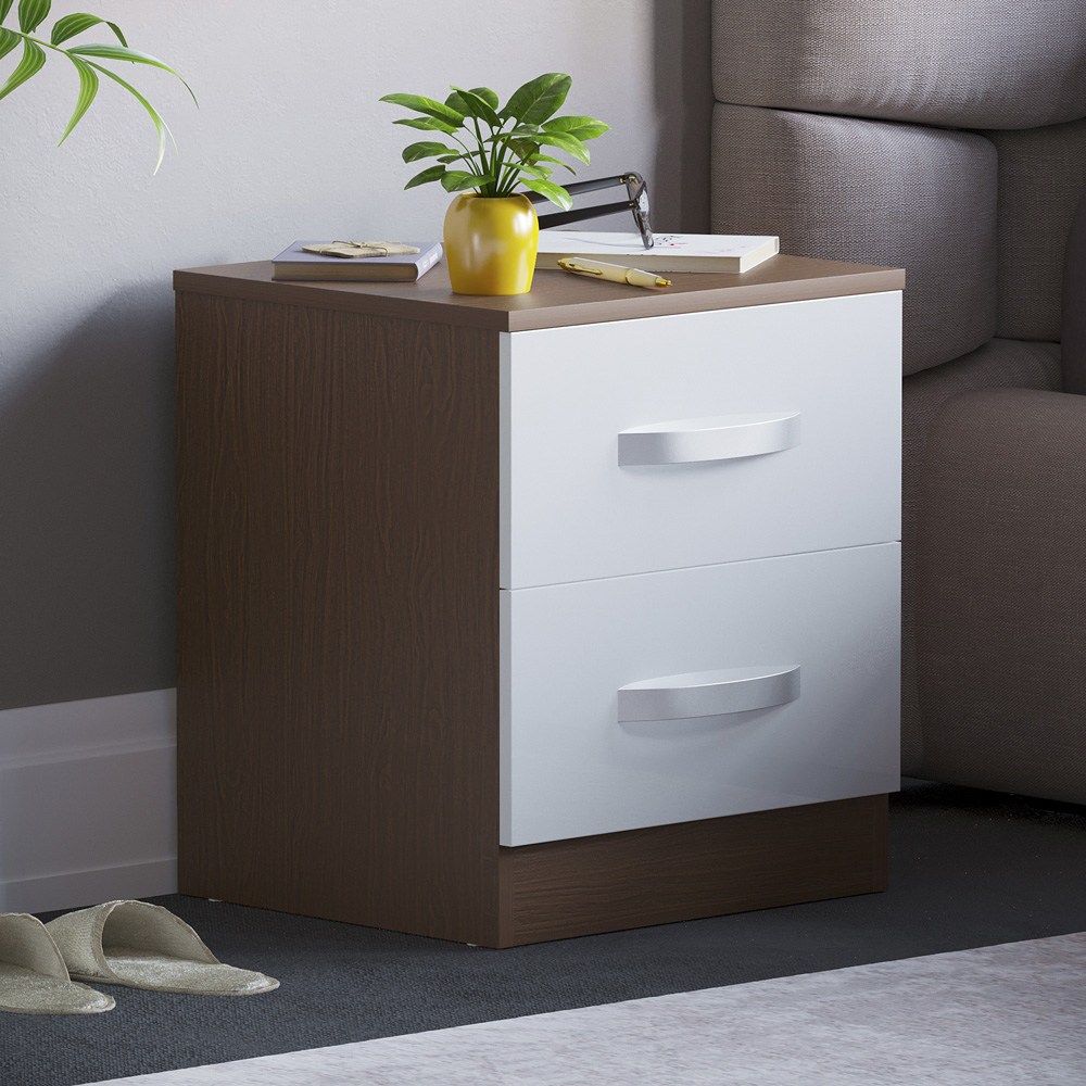 Vida Designs Hulio 2 Drawer Walnut and White Bedside Table