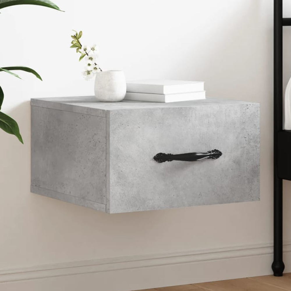 vidaXL Singe Drawer Concrete Grey Wall Mounted Bedside Table Image 1