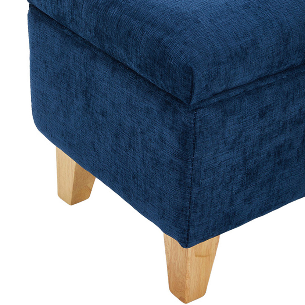 Living and Home Blue Chenille Upholstered Storage Ottoman Image 3