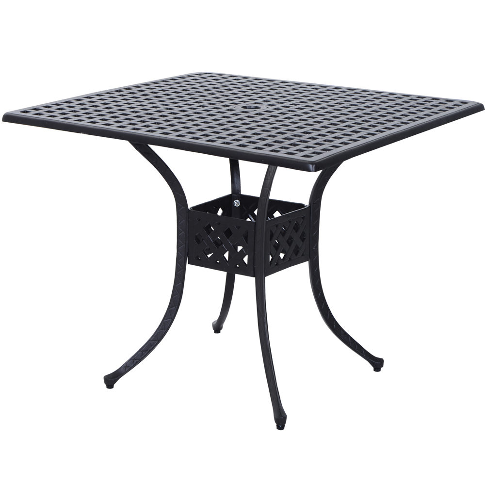 Outsunny Black Aluminium Square Garden Table with Umbrella Hole Image 2