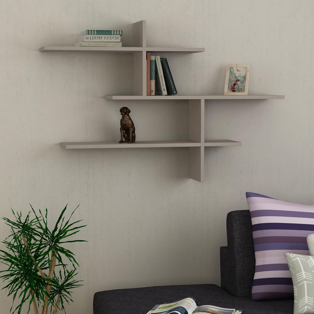 Decortie Leo 3 Shelf Mocha Grey Modern Floating Bookcase Image 4