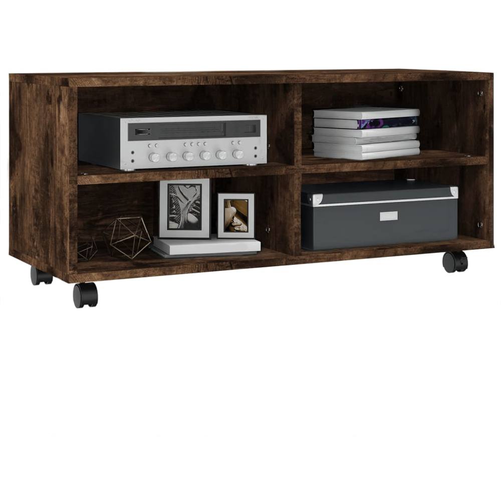 vidaXL 4 Door Smoked Oak TV Cabinet with Castors Image 3