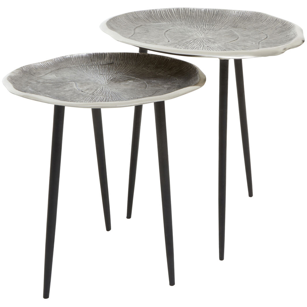 Premier Housewares Silva Oak Effect Silver Top Side Table Set of 2 Image 3