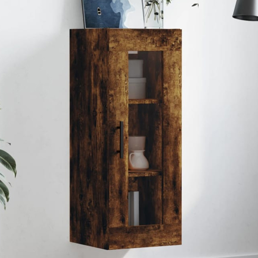 vidaXL Single Door 3 Shelf Smoked Oak Wall Mounted Cabinet Image 1