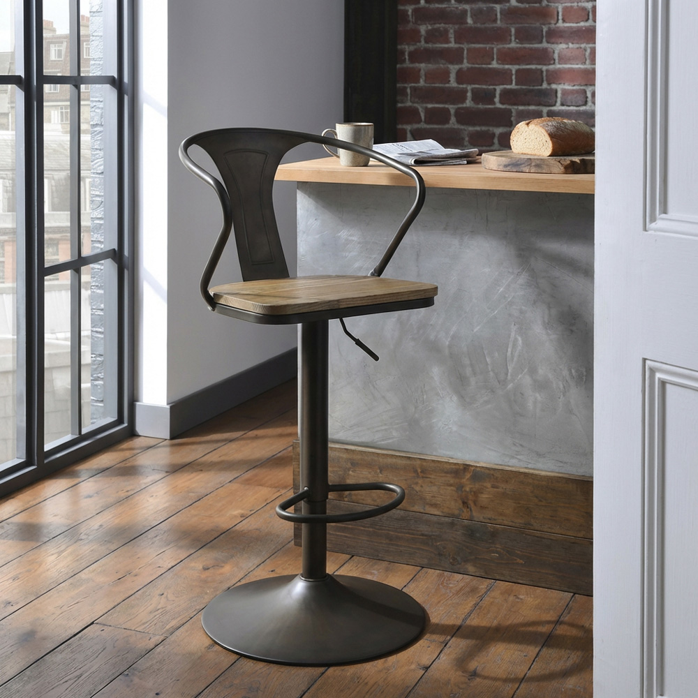 Dark Brown Industrial Iron Bar Stool Image 2