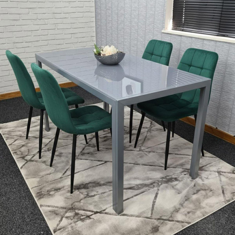 Kosy Koala 4 Seater Velvet and Glass Dining Set with Grey and Green Image 4