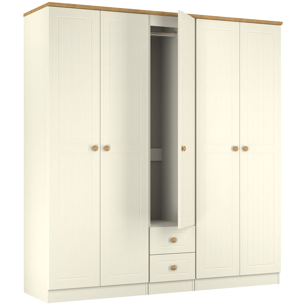 Crowndale Warwick 5 Door 2 Drawer Cream Ash and Modern Oak Wardrobe Ready Assembled Image 5