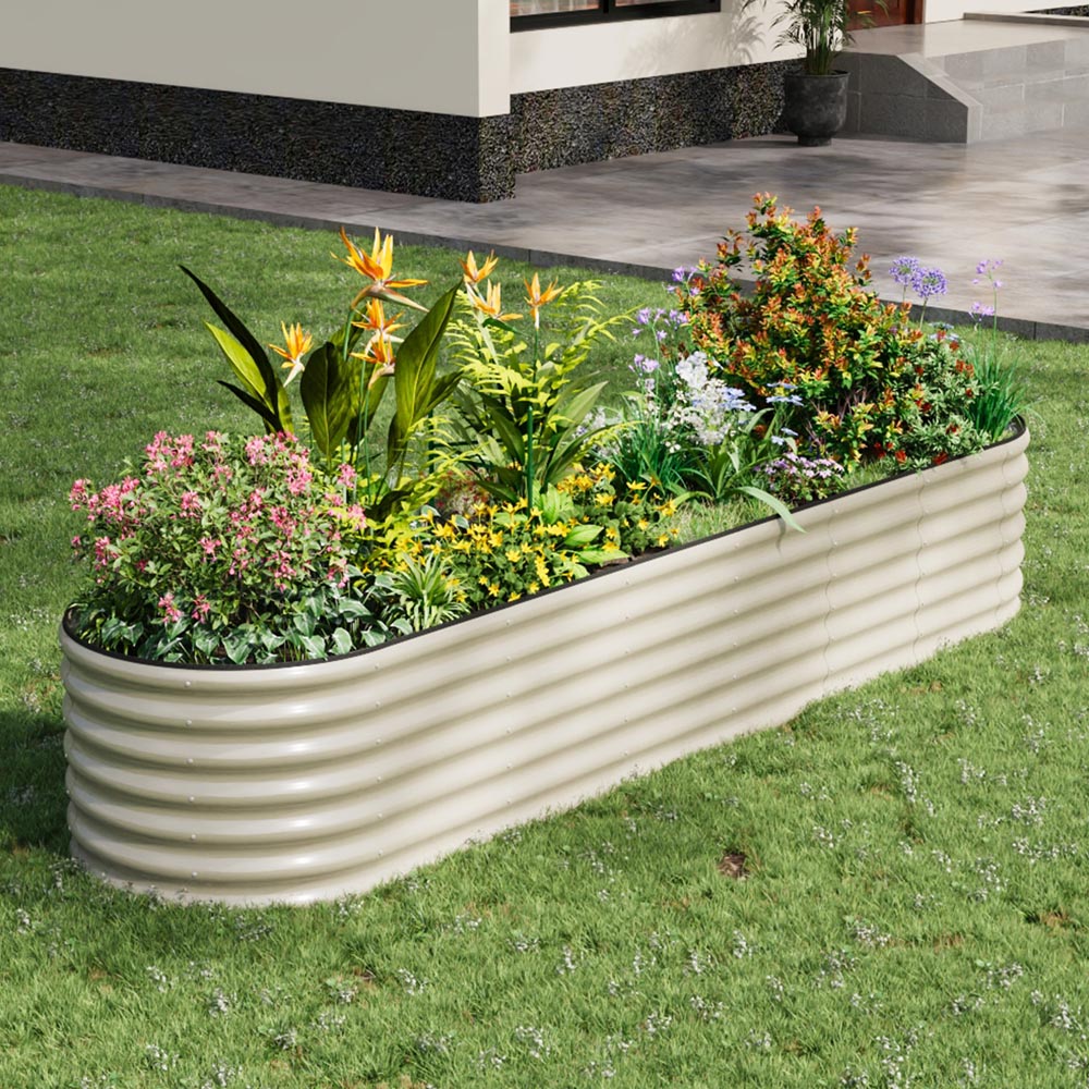 Living and Home White Oval Galvanised Steel Raised Garden Bed 320 x 80cm Image 2