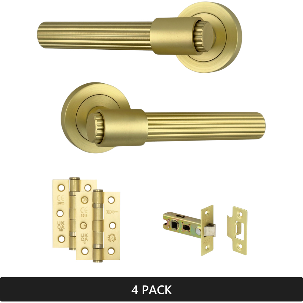 AXS Hardware Nevada Satin Brass Latch Door Handles on Rose 4 Pack Image 7