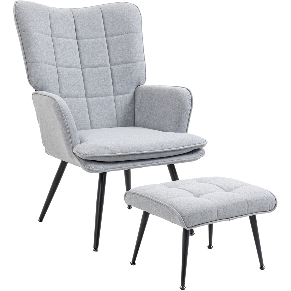 Portland Light Grey Armchair with Footstool Image 2
