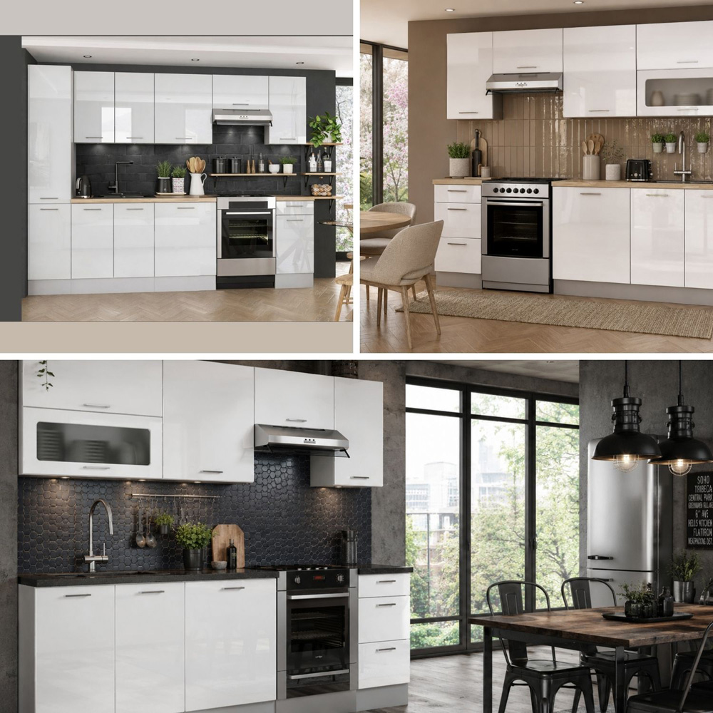 Impact Furniture Ella 2 Door White Gloss Tall Slim Larder Kitchen Pantry Storage Unit 400mm Image 3