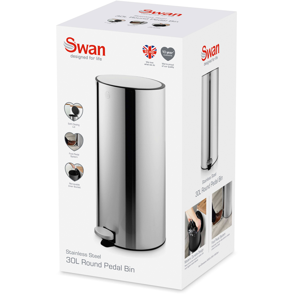 Swan Stainless Steel Round Pedal Bin 30L Image 2