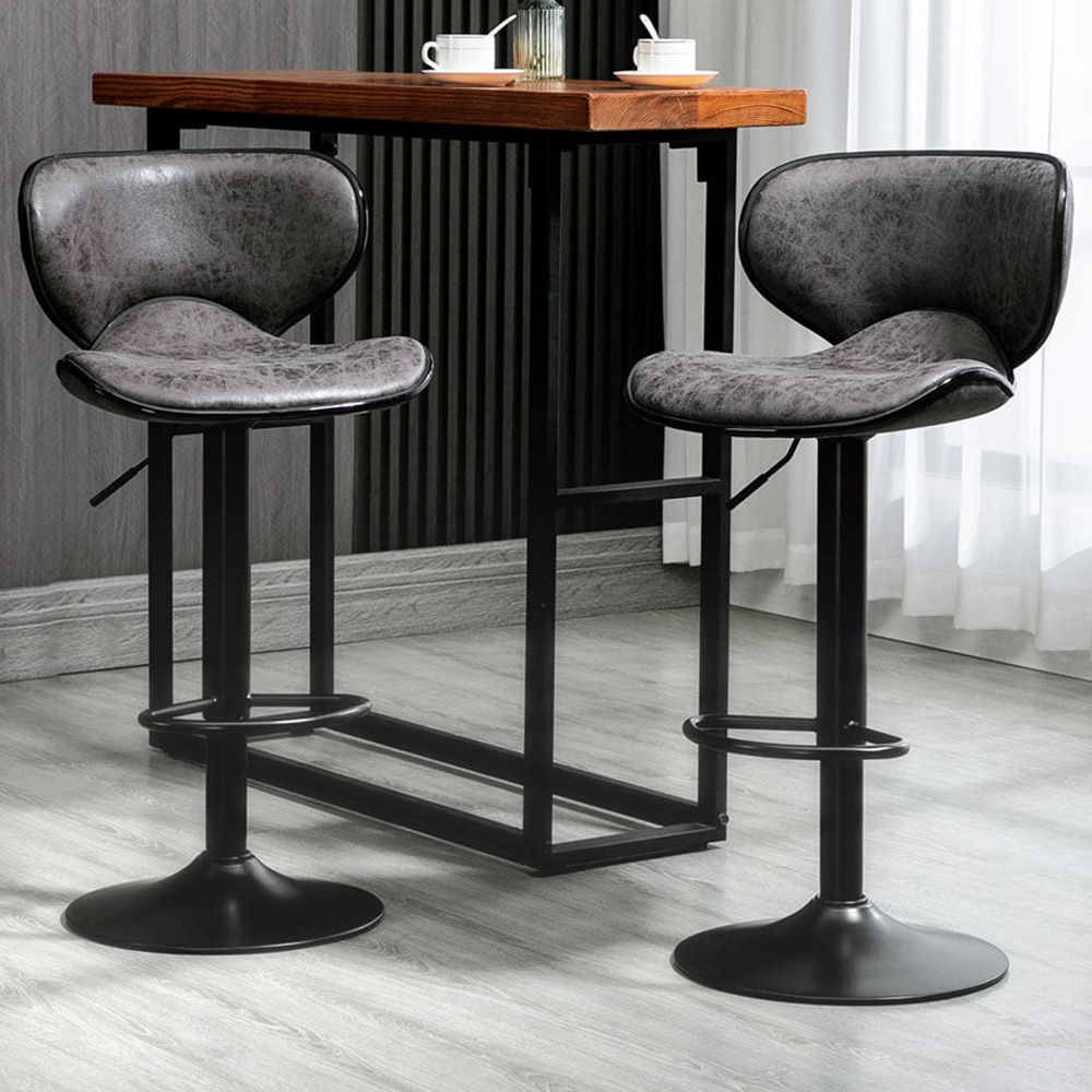 Portland Black Microfibre Cloth Bar Stool Set of 2 Image 1