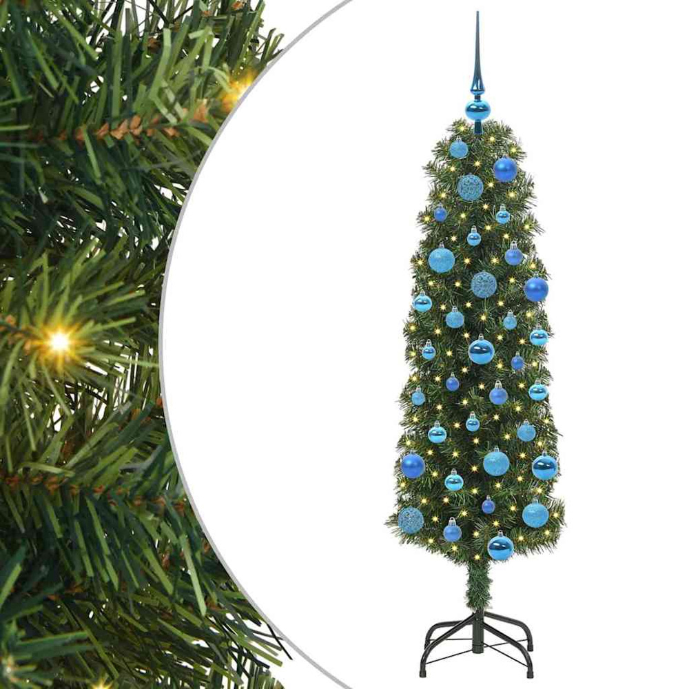 vidaXL Green Artificial Christmas Tree with Pinecones LEDs Blue Decoration Ornaments 5ft Image 2