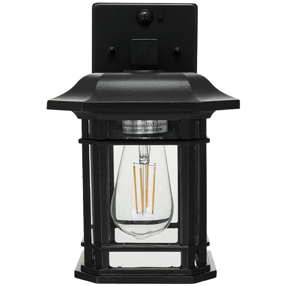 Living and Home Black Aluminium Waterproof Motion Sensor Outdoor Wall Light with Glass Shade Image 2