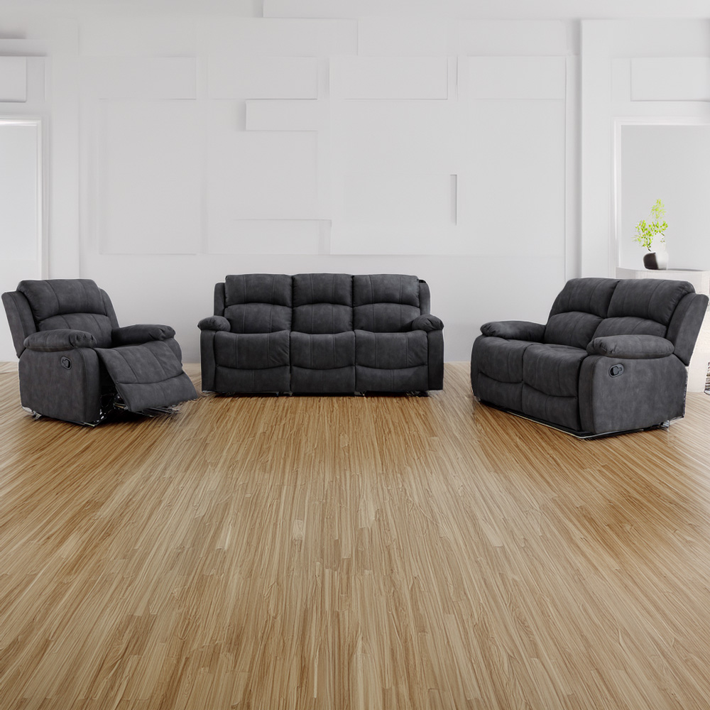 Furniture One 6 Seater Grey Manual Recliner Sofa Set Image 1