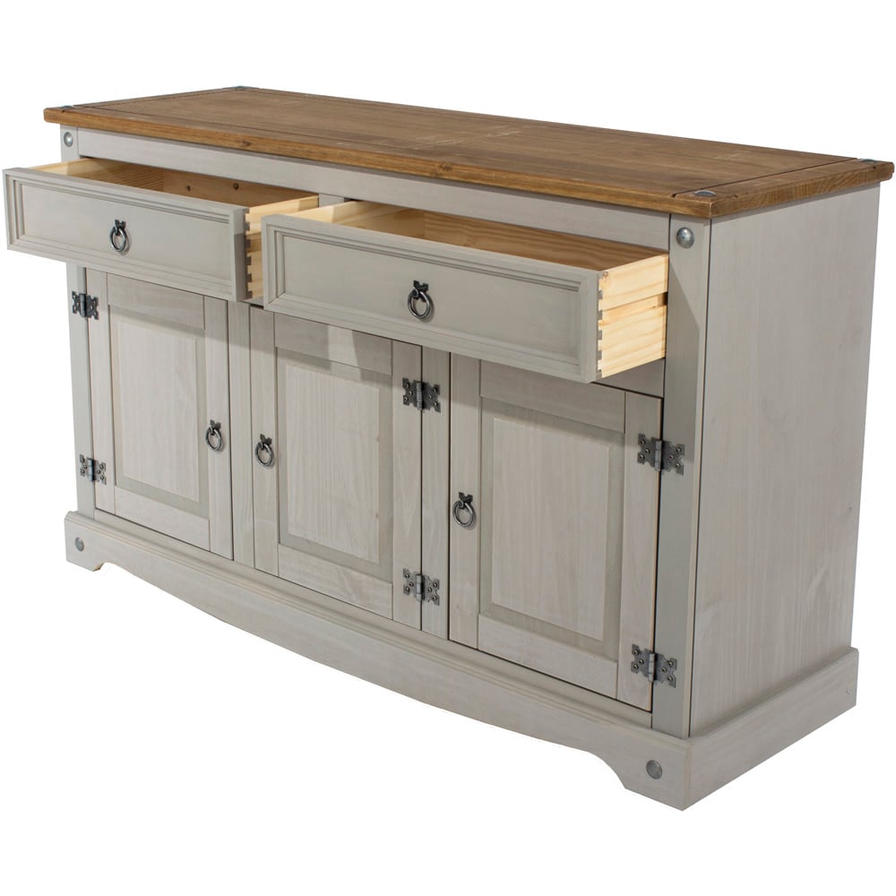 Corona 3 Door 2 Drawer Grey Washed Wax Finish Medium Sideboard Image 5
