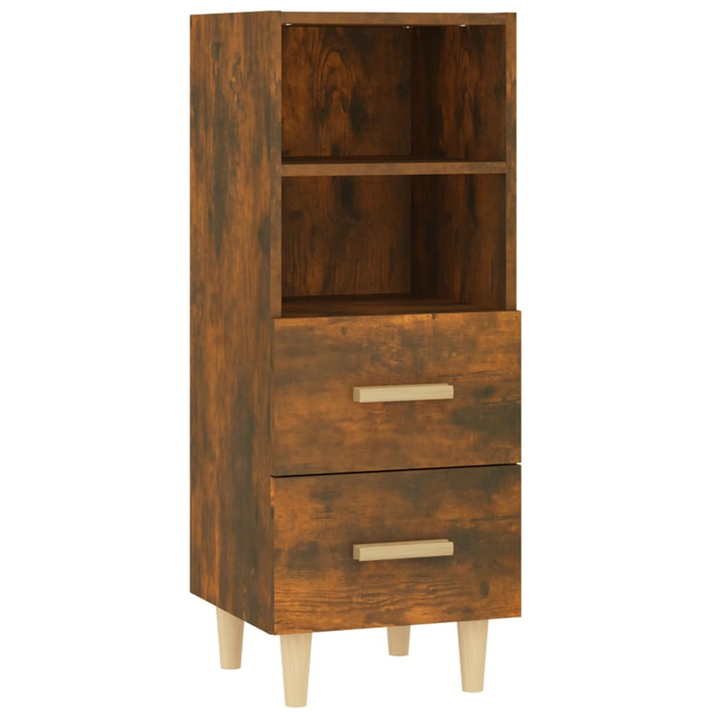 vidaXL 2 Drawer 2 Open Shelf Smoked Oak Sideboard with Wooden Legs Image 2