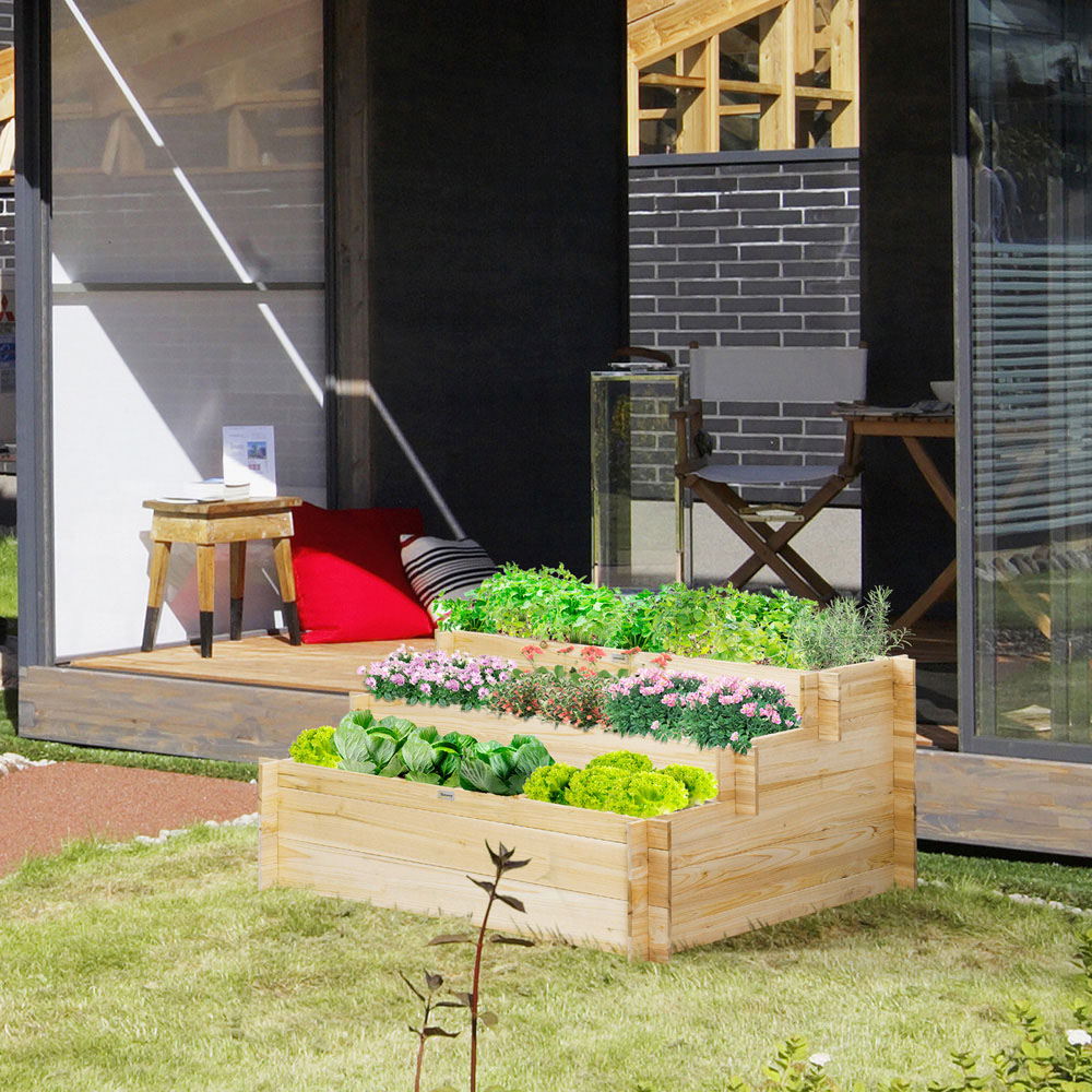 Outsunny 3-Tier Wooden Raised Garden Bed Image 2