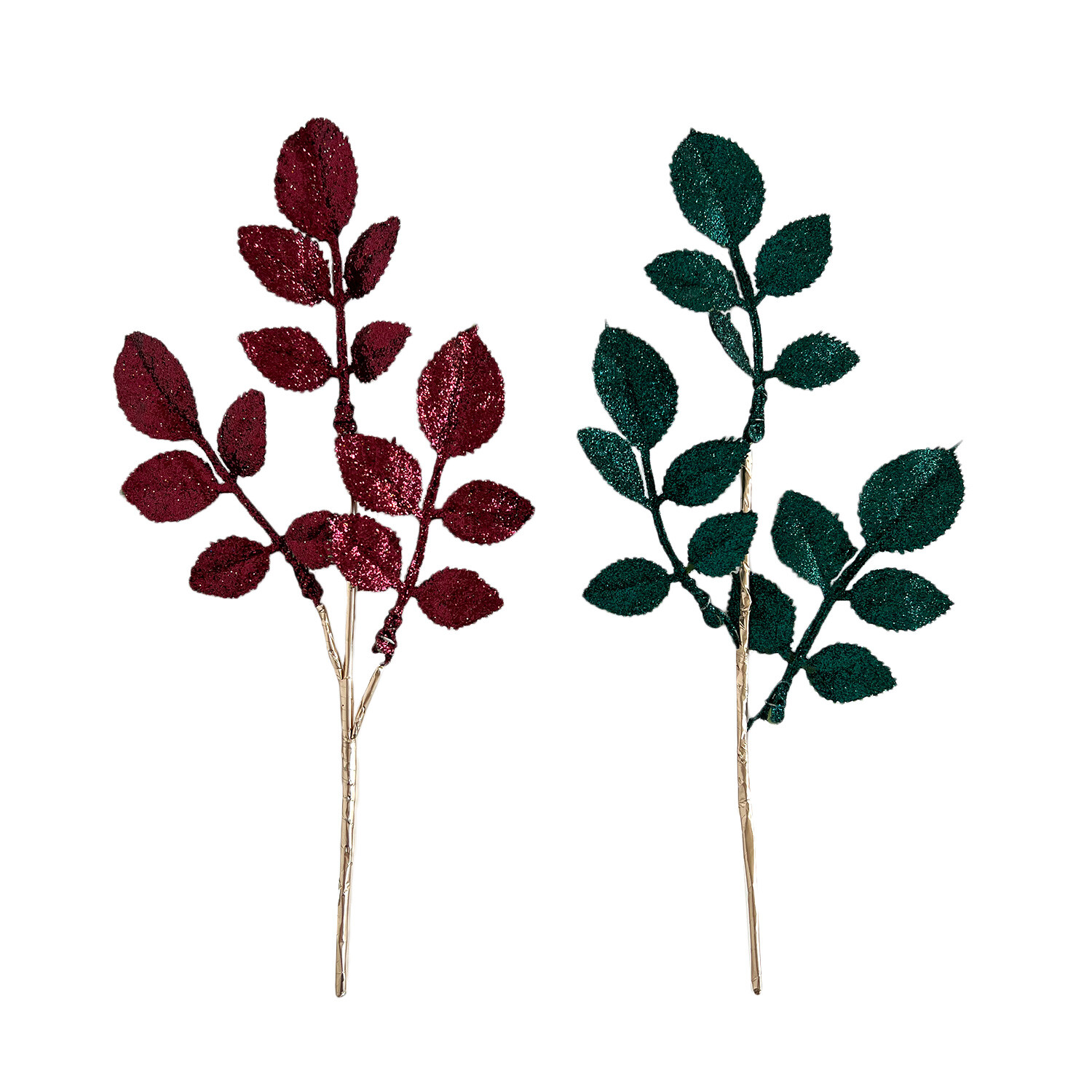 Single Red or Green Glitter Leaf Pick in Assorted styles Image