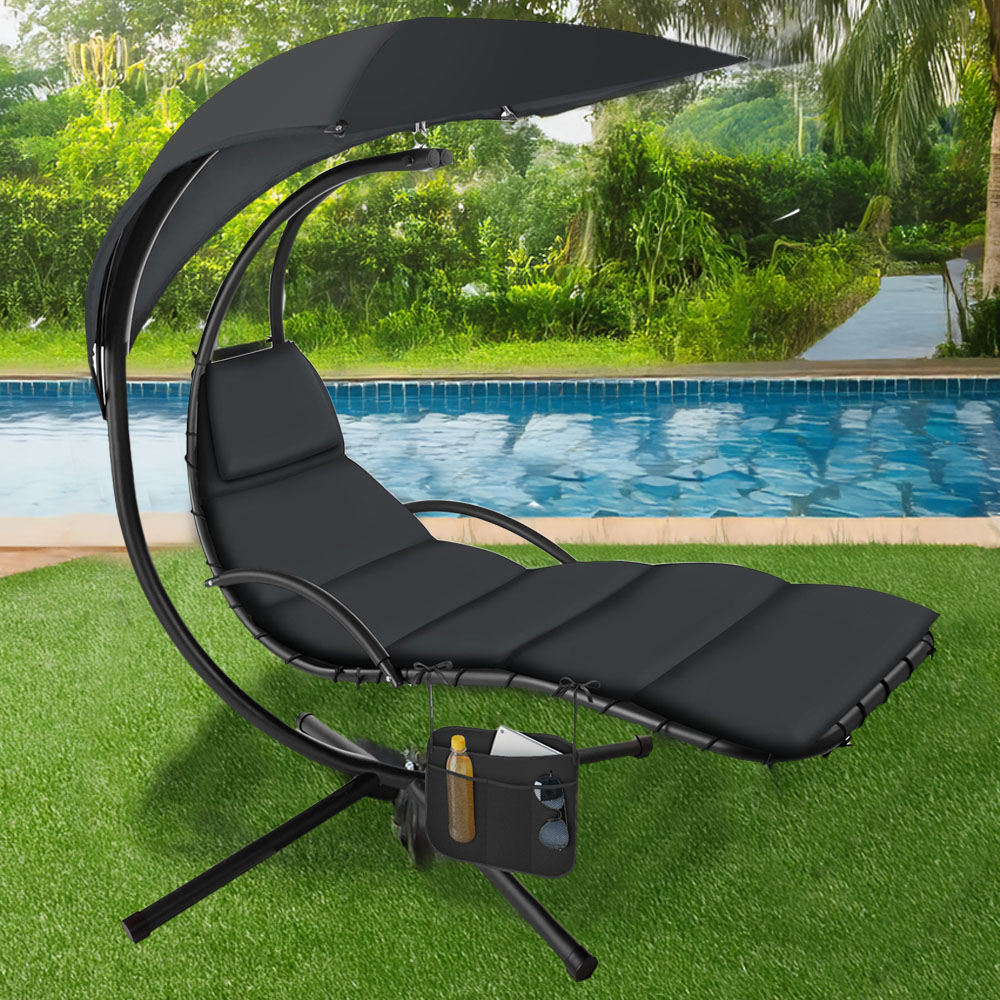 tectake Elaria Black Large UV Protection Sun Canopy Hanging Chair Image 1