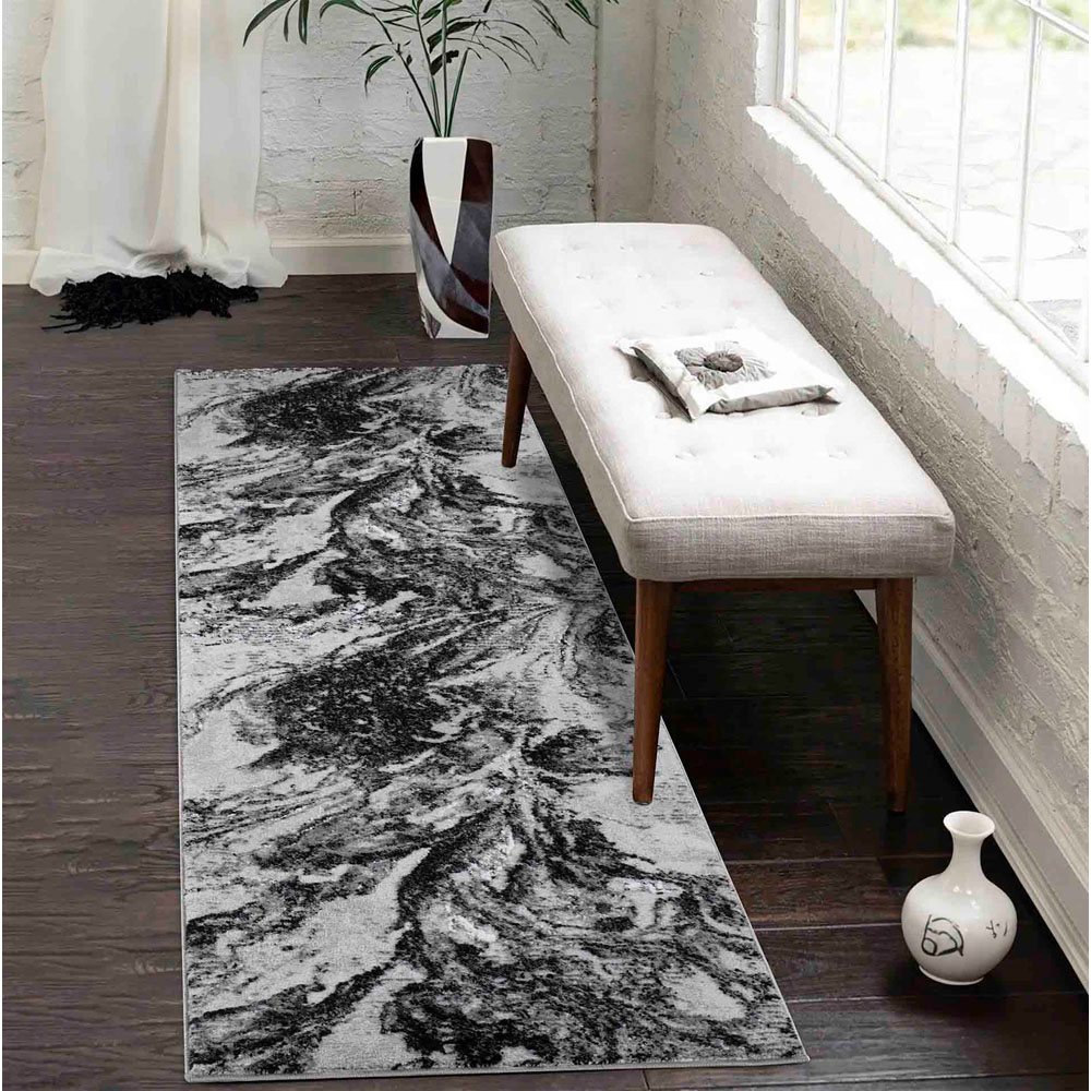Desire Rugs Serenity Black Abstract Water Grunge Texture Rug 80 x 150cm Image 4