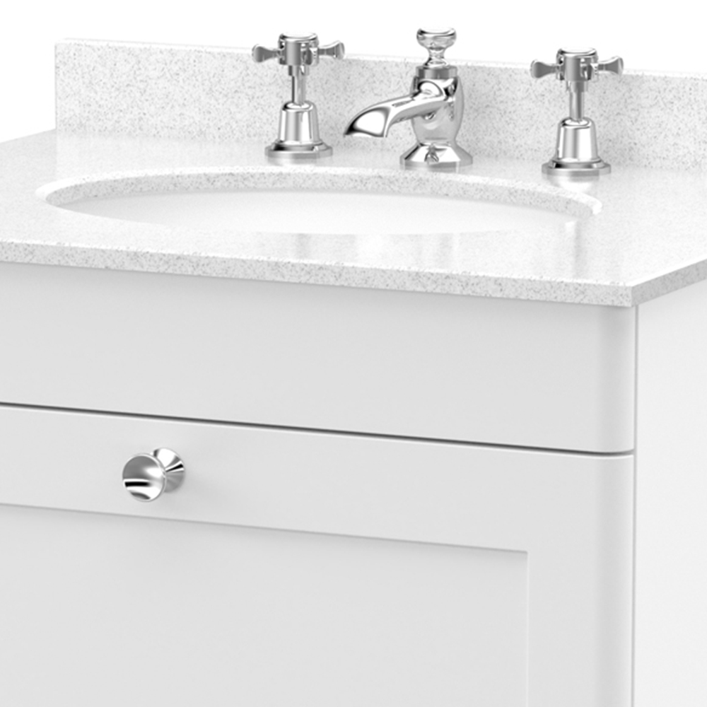 nuie Classique Single Drawer Satin White Wall Hung Unit and 3 Tap Hole Marble Basin 600mm Image 2