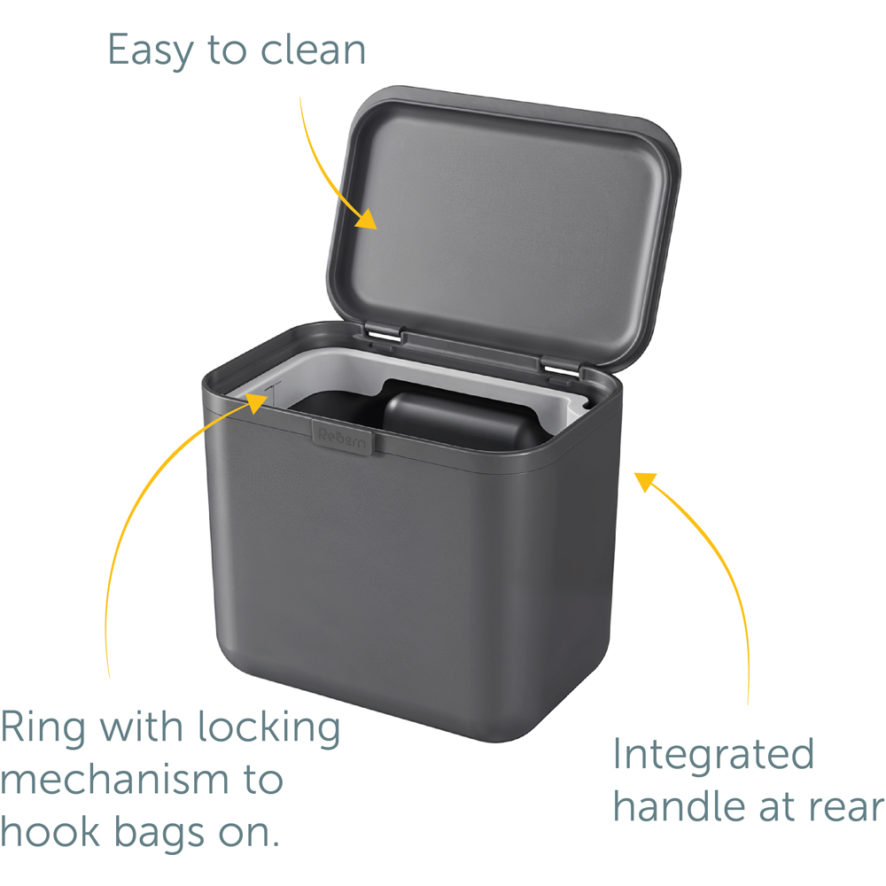 ReBorn Dark Grey Kitchen Food Waste Bin with Handle and Odour Filter 5L Image 6
