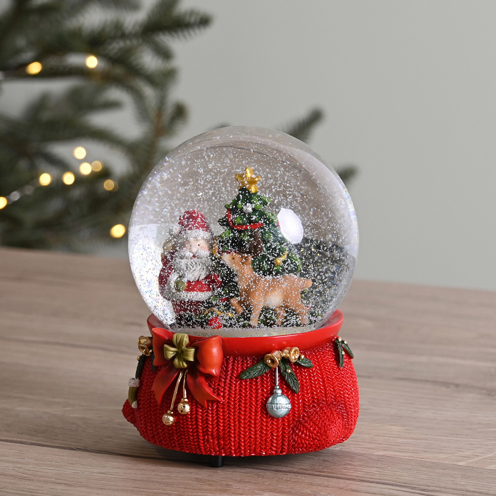 The Christmas Gift Co Musical Santa with Reindeer Scene Snow Globe Image 2
