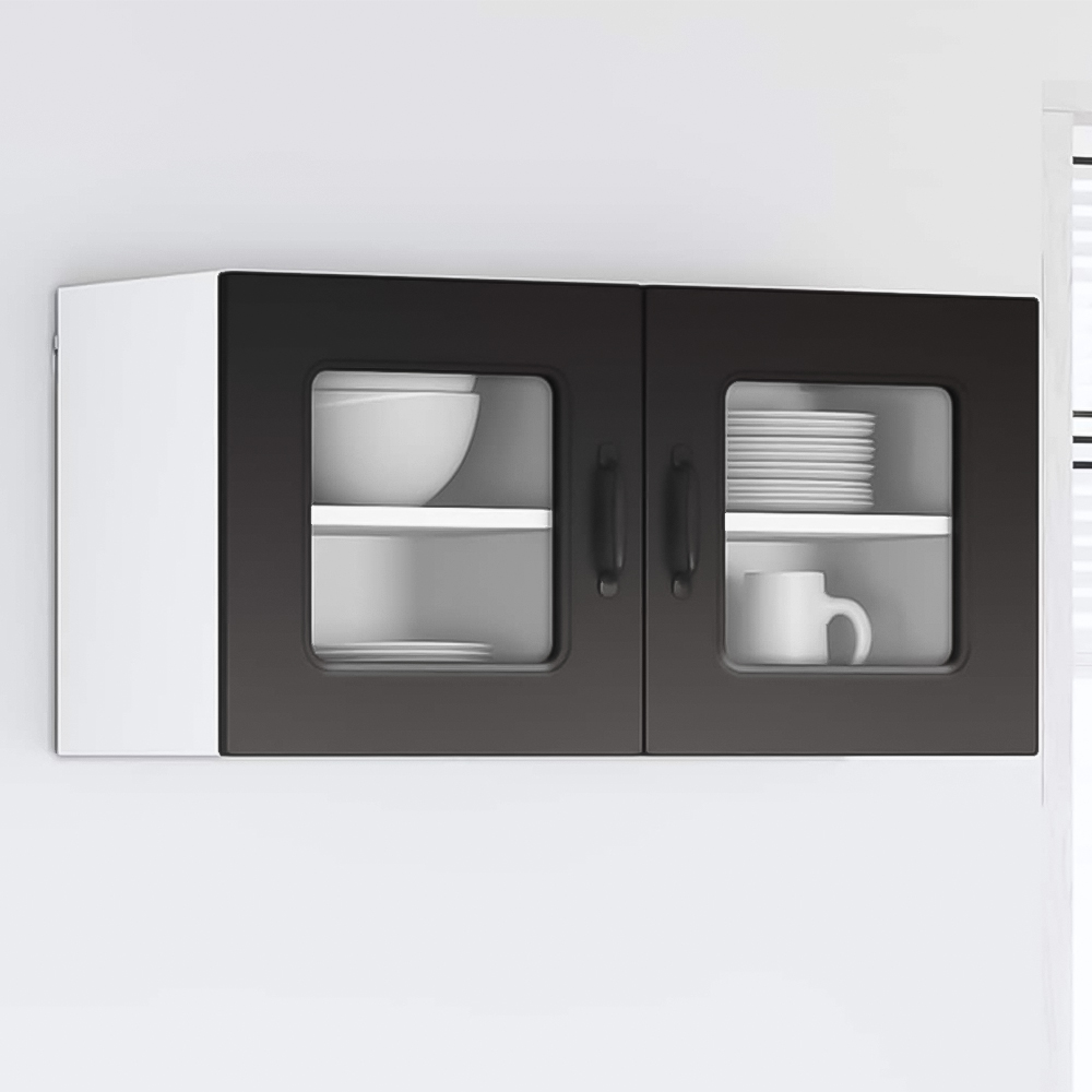 vidaXL Kalmar Single Glass Door Black Wall Mounted Kitchen Cabinet Set of 2 Image 1