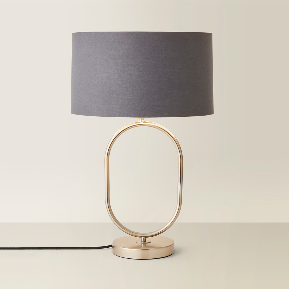 ValueLights Antonia Charcoal with Chrome Drum Shade Brushed Chrome Oval LED Table Lamp Image 5