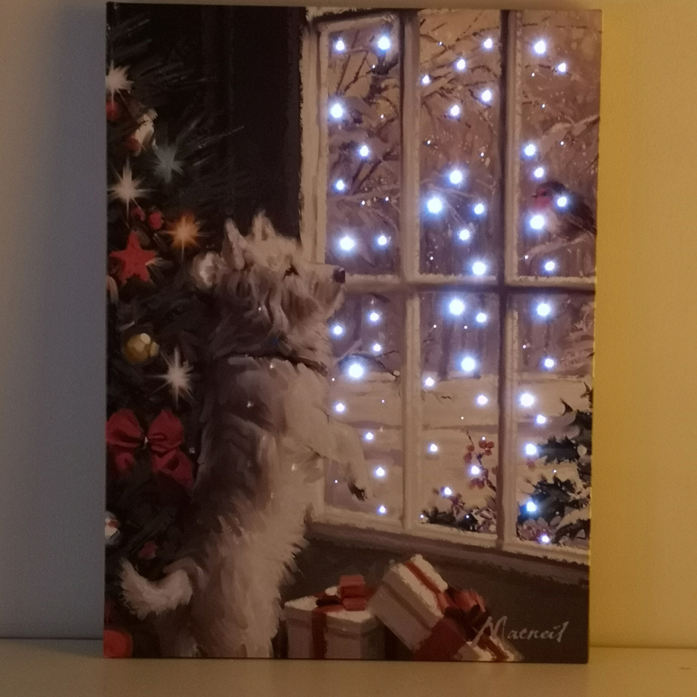 Samuel Alexander Snowtime Festive Dog and Robin Christmas Light Up Wall Art 30 x 40cm Image 3