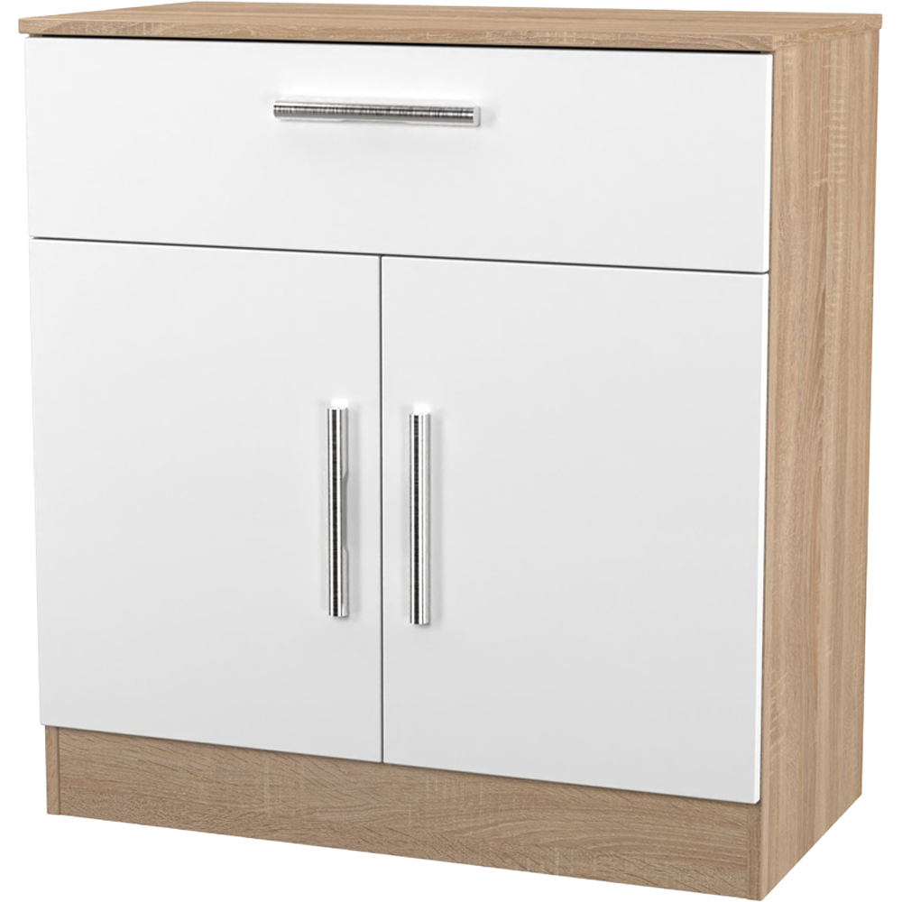 Crowndale Contrast 2 Door Single Drawer White Matt and Bardolino Oak Sideboard Ready Assembled Image 4