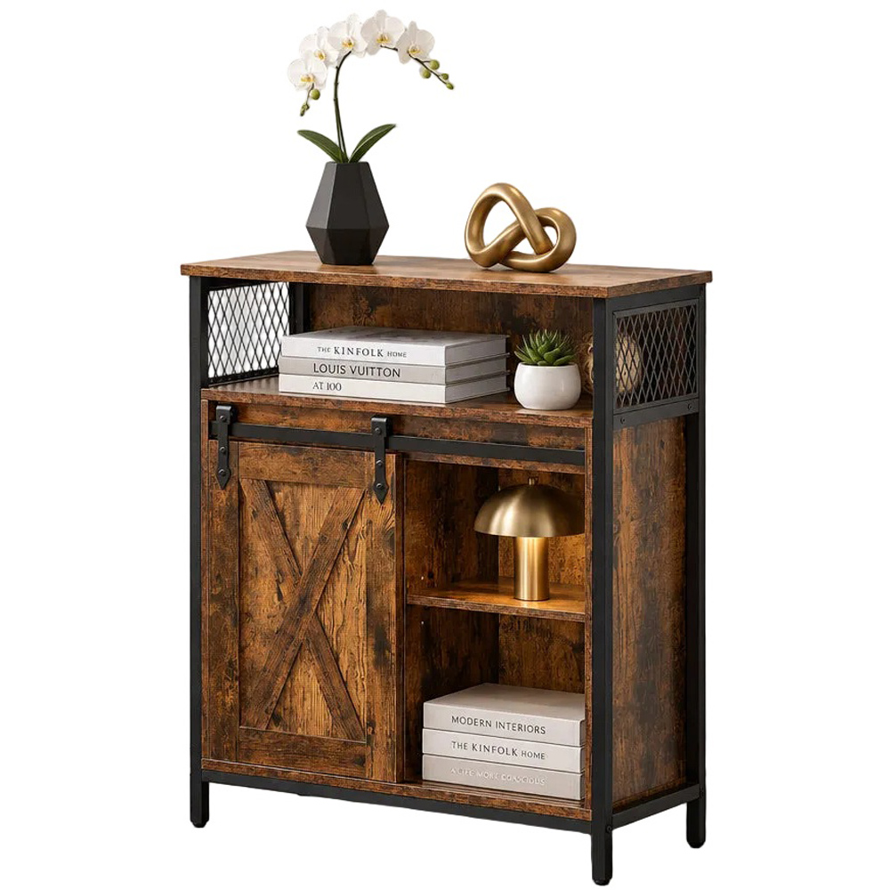 Modcraft Single Sliding Door 3 Shelf Rustic Brown and Black Industrial-Style Storage Cabinet Image 3