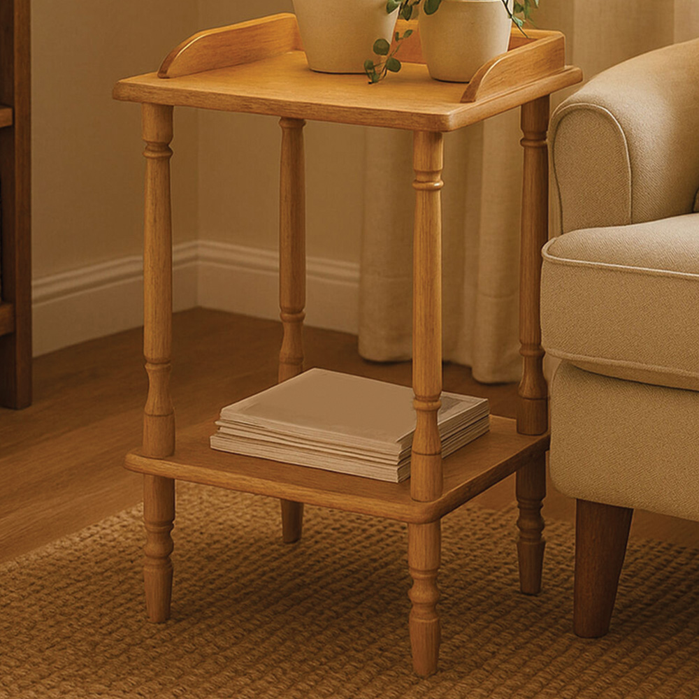 Premier Housewares Single Shelf Carved Rubberwood Side Table Image 1