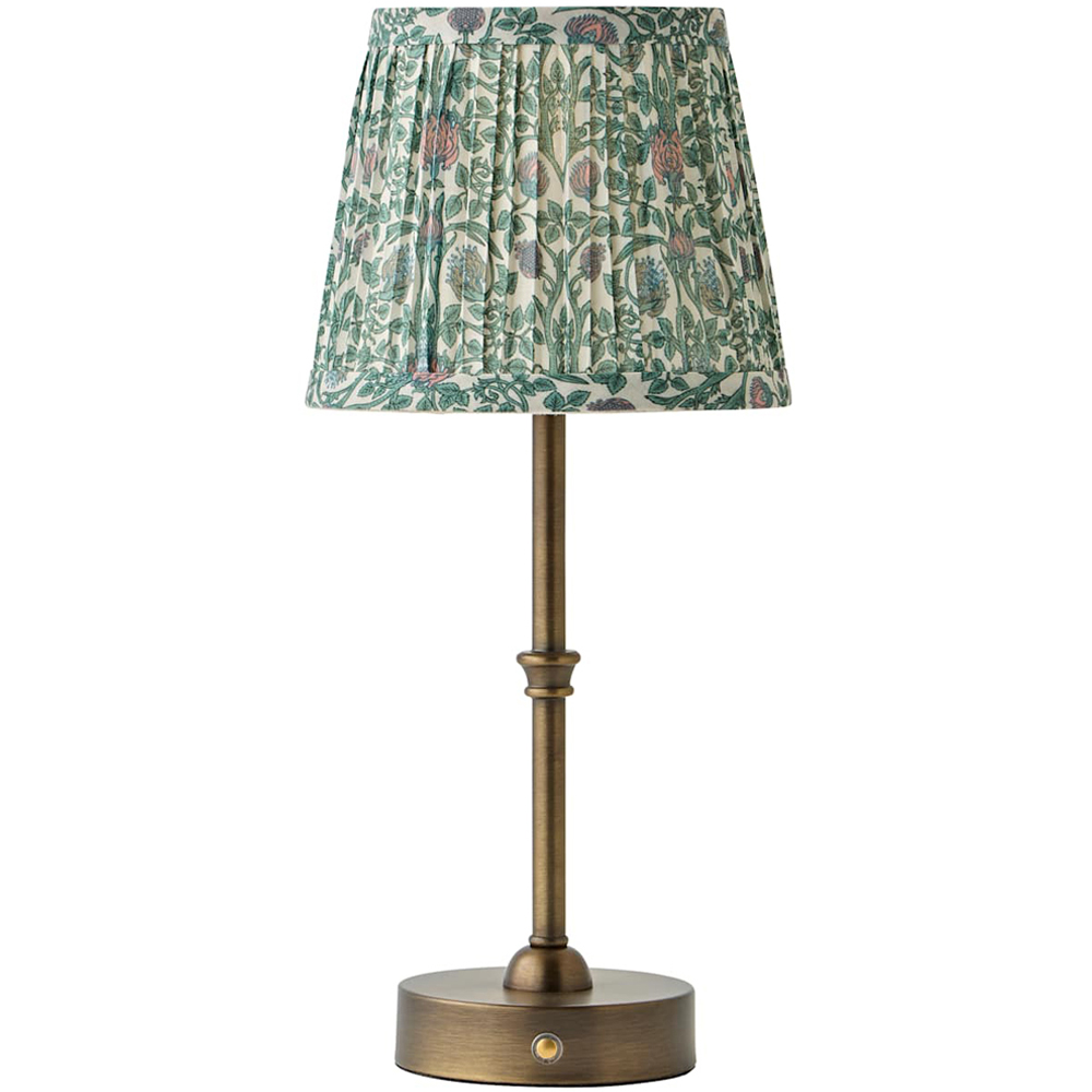 ValueLights Lowe Green Floral Pleated Shade Brass Rechargeable Table Lamp with Bulb Image 1