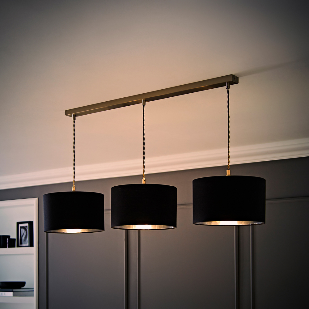 ValueLights Reni Black and Chrome Drum Shade 3 Drop Bar Chrome Diner LED Ceiling Light Image 6