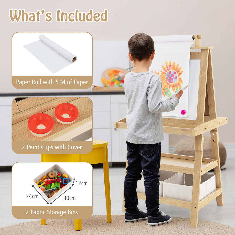 Costway Kids Natural Double Sided Art Easel with Paper Roll Image 4