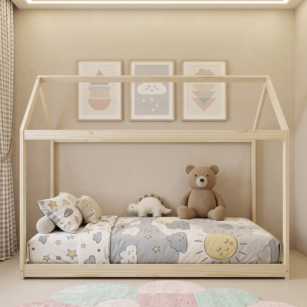 HOMCOM Single Natural Wood Finish Tree House Style Bed Frame Image 6