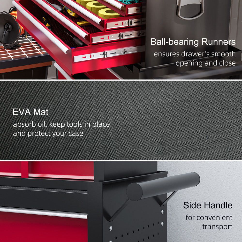 HOMCOM 14 Drawers Red Lockable Rolling Tool Chest Image 7