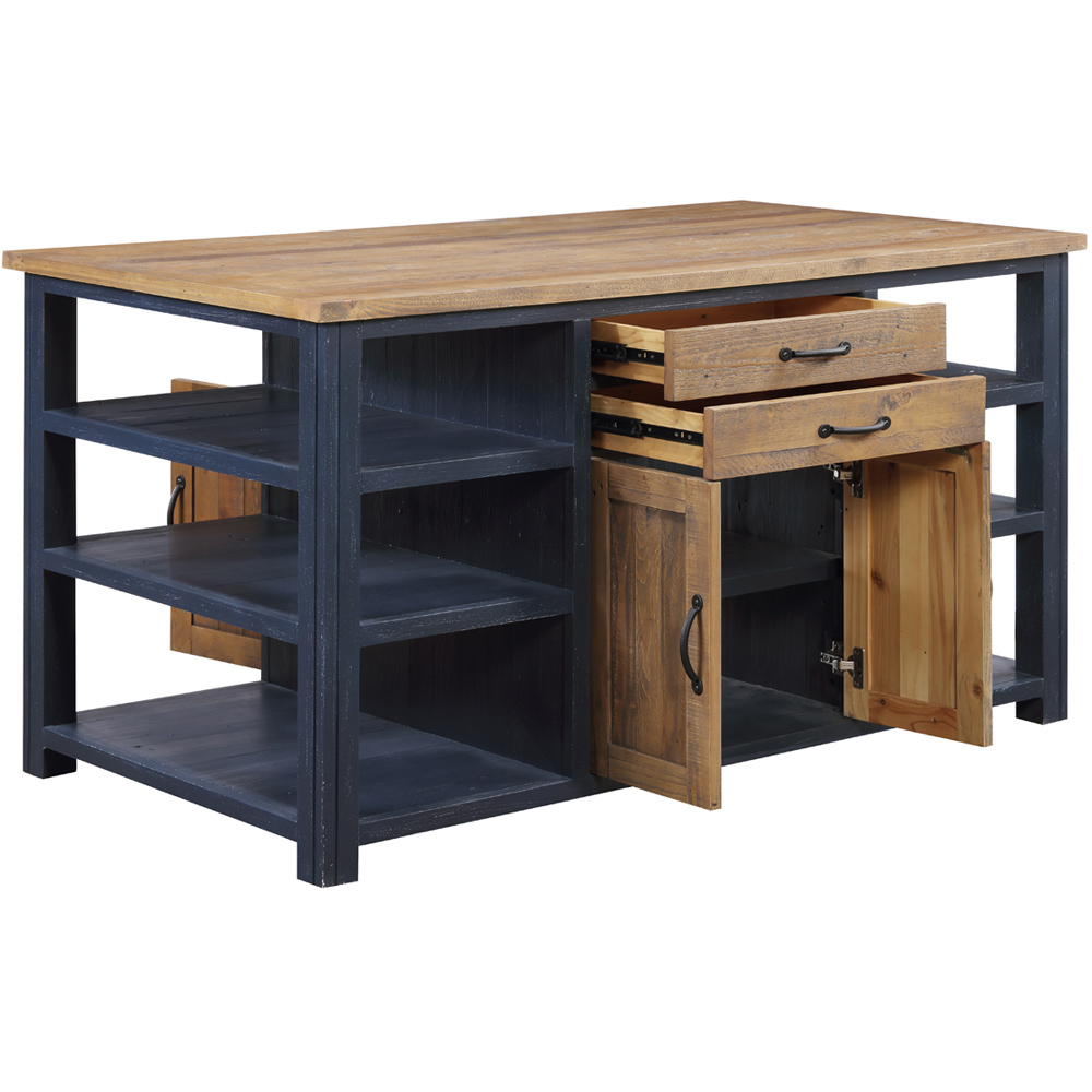 Baumhaus Splash of Blue 2 Door 4 Drawer 2 Shelf Wooden Blue Kitchen Island Image 3