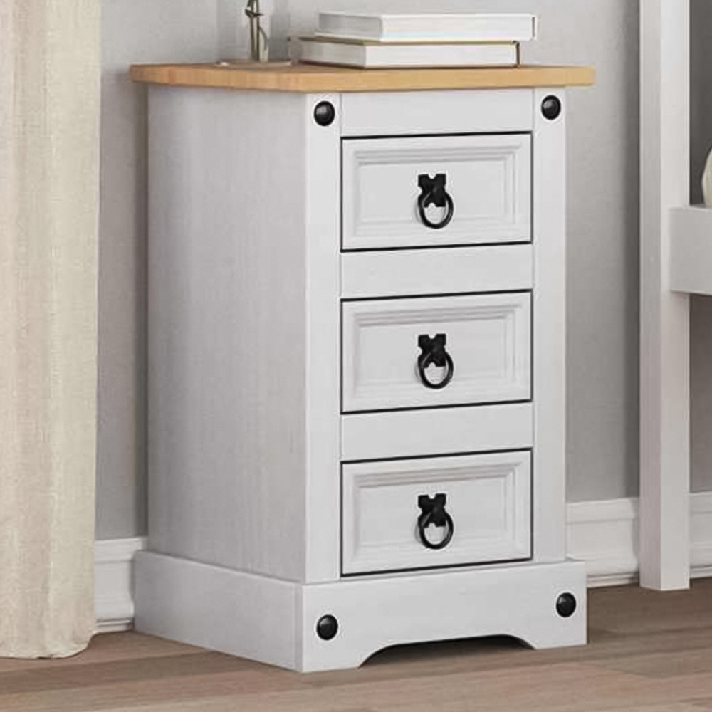 vidaXL Corona 3 Drawer White Solid Pine Wood Bedside Table Image 1