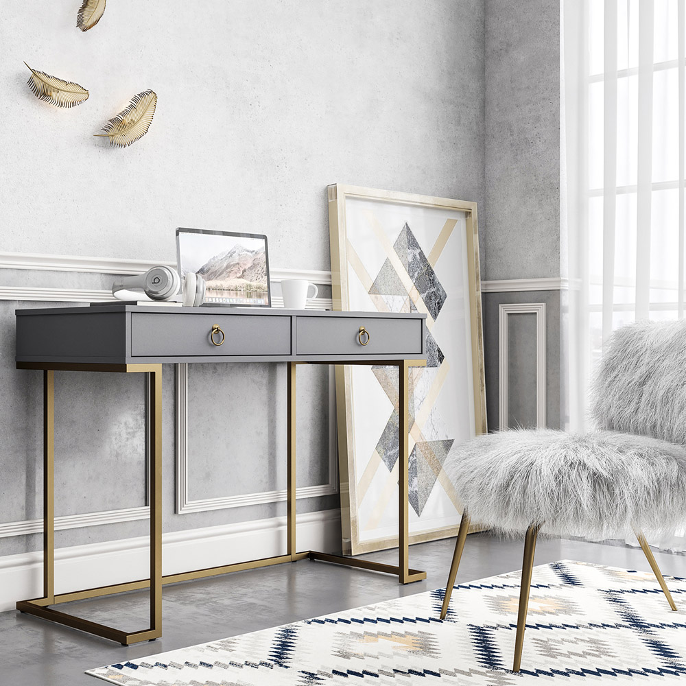 Dorel Home Camila 2 Drawer Graphite Grey Writing Desk Image 4
