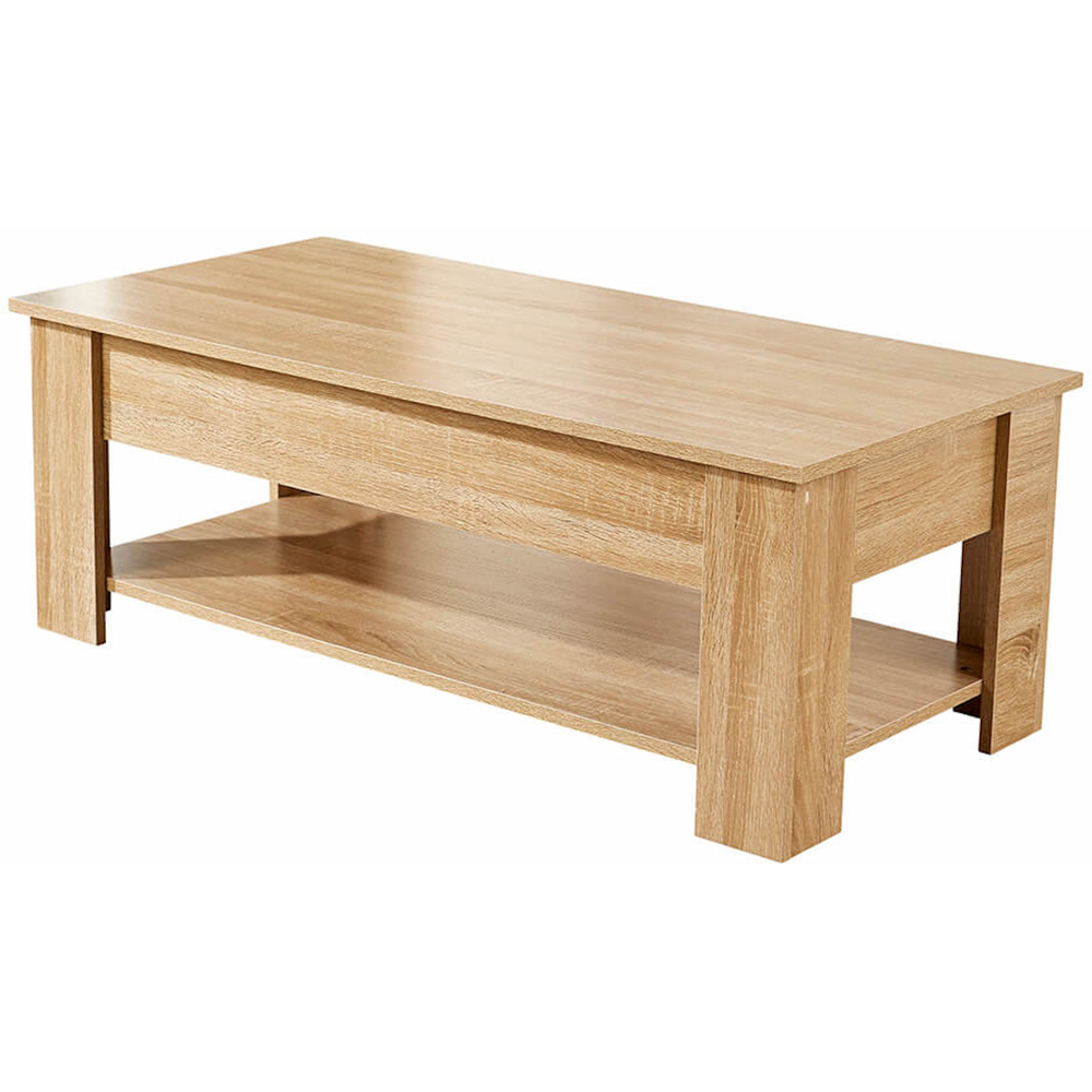 Home Source Orlando Single Shelf Natural Lift Up Storage Coffee Table Image 2