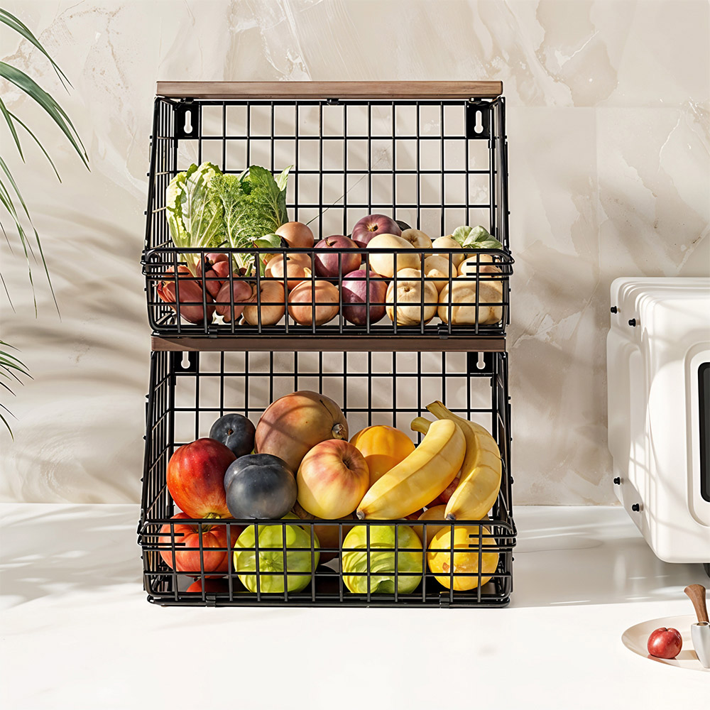 Living and Home 2 Piece Stackable Kitchen Storage Rack with Hanging Hook Image 2
